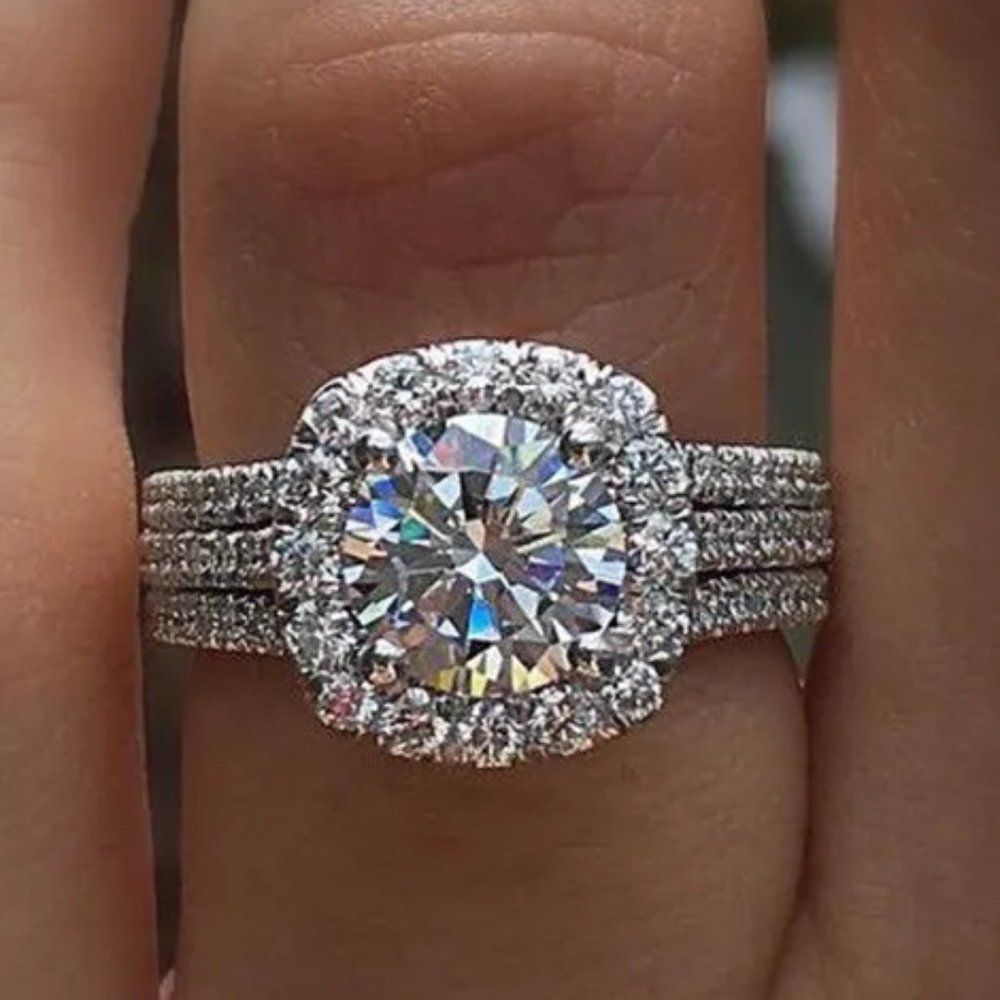 Ladies 2.50ctw  Halo Bridal Diamond Ring, 18K White Gold - Picture 3 of 15